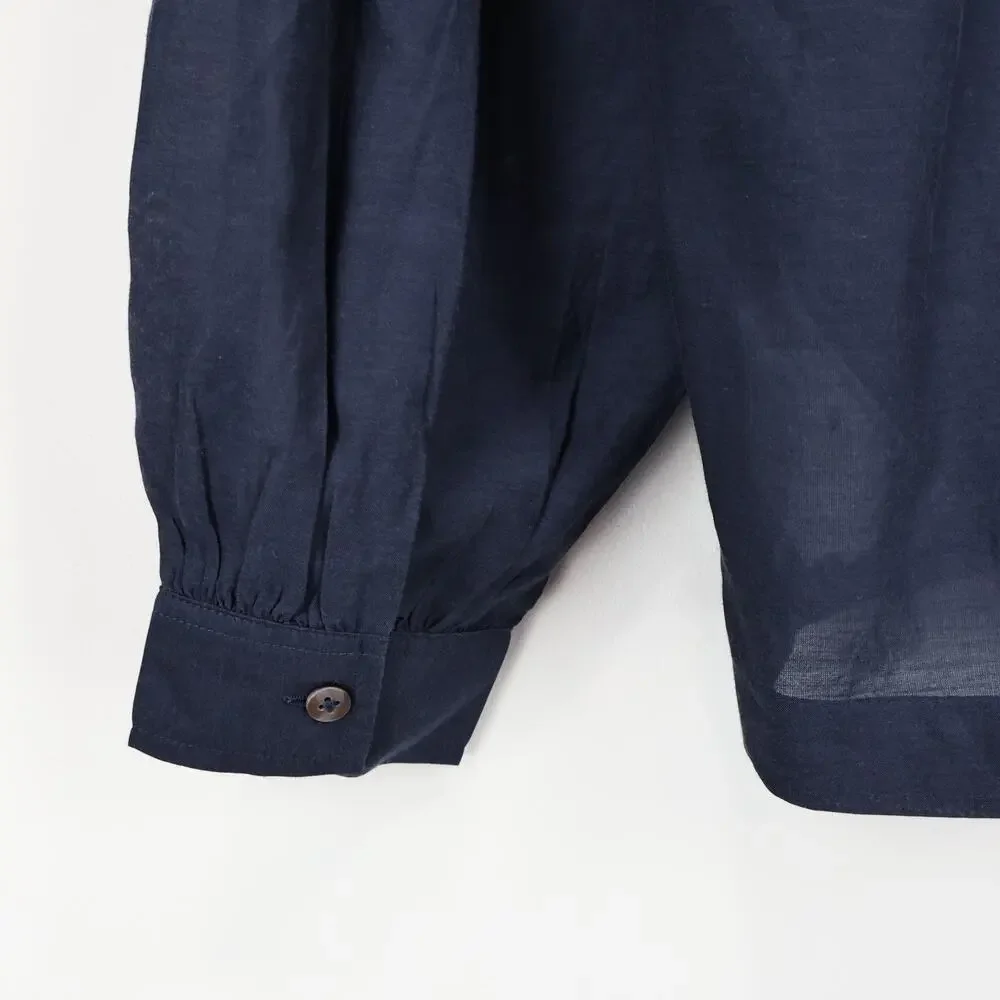 NWT Madewell Shirred Long-Sleeve Flowy V-Neck Top Ink Navy Blue Size Small - Picture 8 of 10